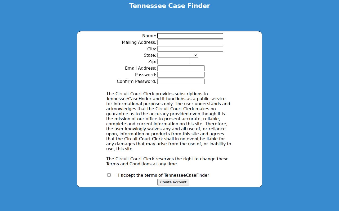 Marshall County civil court docket Case Finder registration