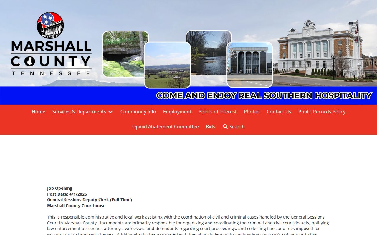 Marshall County court schedule General Sessions clerk workflow