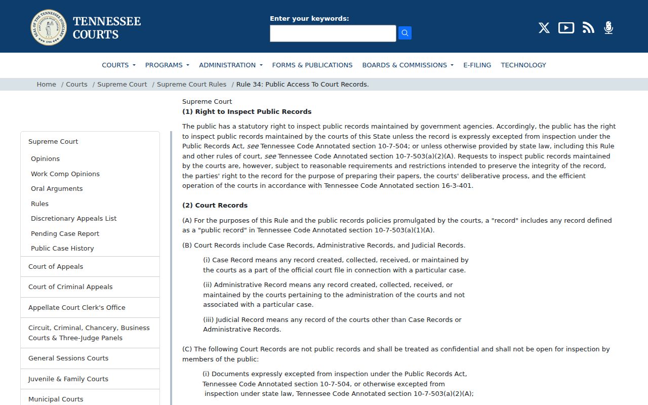 Marshall County court case records Rule 34 access page
