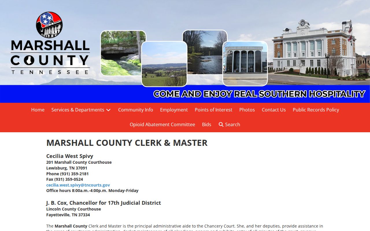 Marshall County Clerk and Master official office page
