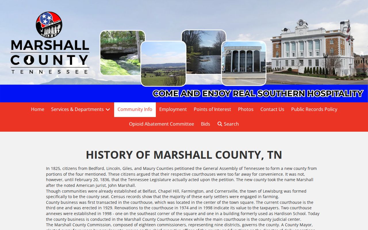 Marshall County community information and courthouse history page